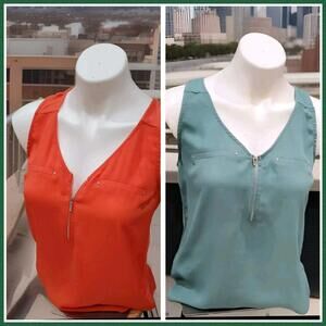 (2) FORTUNE & IVY Blouses Womens Medium Lighton Zip Detail Mixed Material Tanks